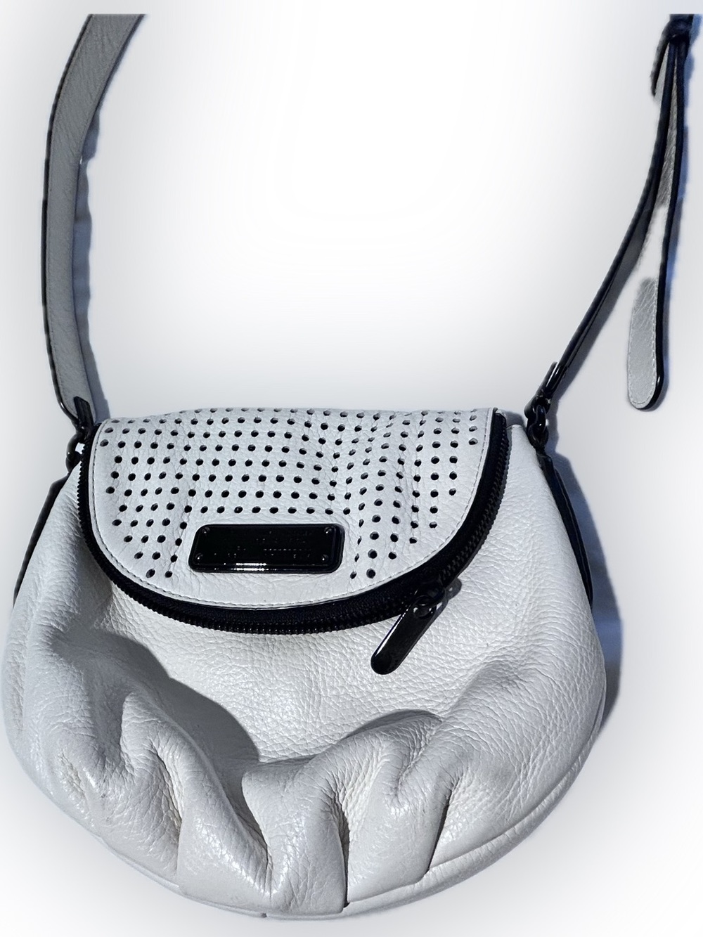 Marc by Marc Jacobs Off-White Perforated Flap Leather Crossbody Purse
